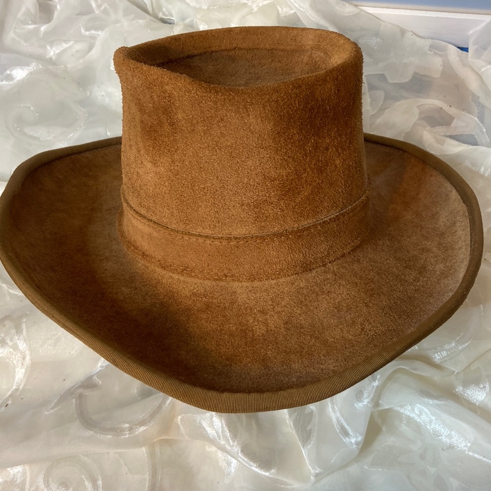 Vintage Henschel cowboy hat brown leather/suede, Medium